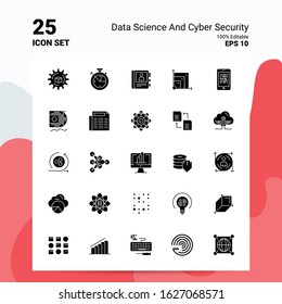 25 Data Science And Cyber Security Icon Set. 100% Editable EPS 10 Files. Business Logo Concept Ideas Solid Glyph icon design
