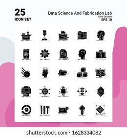25 Data Science And Fabrication Lab Icon Set. 100% Editable EPS 10 Files. Business Logo Concept Ideas Solid Glyph icon design