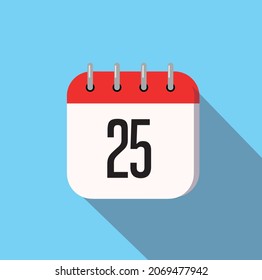 25 day calendar icon minimal modern flat design style with long shadow, vector illustration