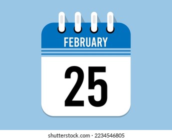 25 day February calendar icon. Banner for appointments, special dates and birthdays. Calendar vector for February in blue color on light background