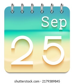 25 day of the month. Marine view  calendar daily icon. September. Week Sunday, Monday, Tuesday, Wednesday, Thursday, Friday, Saturday. Sea background. Vector illustration. Sea coast.