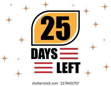 Noch 25 Tage. Countdown-Tage-Banner einzeln auf weißem Hintergrund. Verkaufskonzept in Orange und Rot.