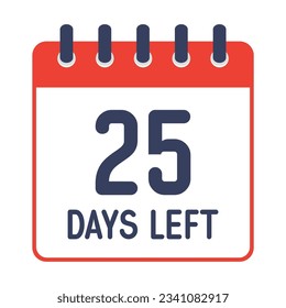 25 days left icon,countdown daily page calendar template vector illustration.