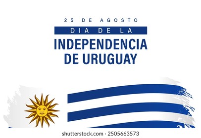 25 de agosto, Día de la Independencia de Uruguay. Traducción: 25 de agosto, Día de la Independencia de Uruguay. Ilustración vectorial con texto y bandera grunge