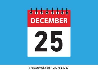 25 December. 25th december  professional modern exclusive daily calendar design. Meeting schedule flat icon icon design. White and red colour  paper. White, black color text. Vector illustration eps.
