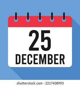 25 December Calendar. Blue Background. Vector Calendar.