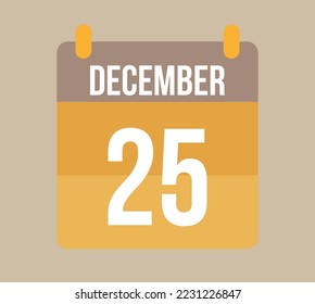 25 december calendar date. Calendar icon for december in orange. Vector for holidays, anniversaries and celebrations