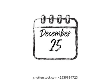 25 December calendar icon. Calendar template for the days of december. Black banner for dates and business