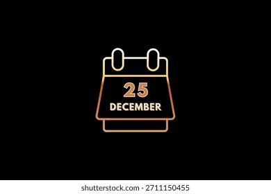 25 December calendar icon text page monthly web design on brown, black and red background vector, icon, or illustration with the month of December 25
