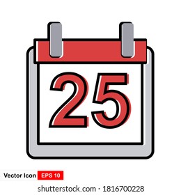 Icono del Calendario del 25 de diciembre. Ilustración vectorial.