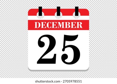 25 de diciembre Vector de calendario, 25 fechas del mes de diciembre icono de calendario, fechas de diciembre 25 icono de calendario, icono de calendario de Vector.