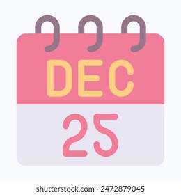 25 December Calendar, Vector Calendar, Christmas Date Calendar. Flat Style Isolated Vector Icon.
