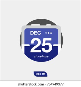 25 december, Merry Christmas symbol, calendar date icon, new year's vector illustration. Usable for banners, greeting cards, gifts etc. Happy New year 2018