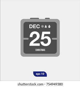25 december, Merry Christmas symbol, calendar date icon, new year's vector illustration. Usable for banners, greeting cards, gifts etc. Happy New year 2018