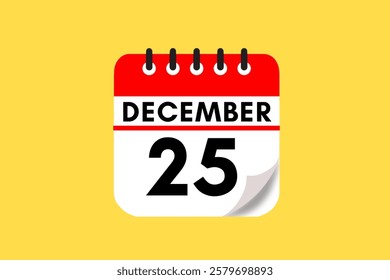 25 December month single day vector, illustration, calendar with red, black, white and yellow color background calendar December 25