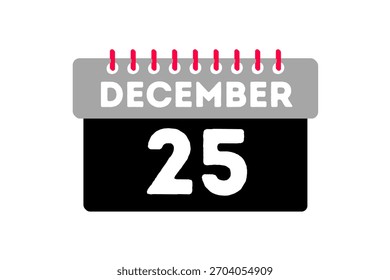 25 de diciembre mes Vector de un solo día, ilustración, calendario con ceniza, negro, rojo y blanco color de fondo icono de calendario del 25 de diciembre