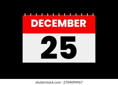25 dezembro mês vetor dia único, ilustração, calendário com vermelho, off-white e preto cor de fundo ícone do calendário de 25 de dezembro