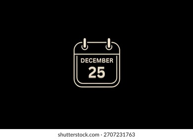 25 dezembro mês único dia vetor, ilustração, calendário com cor dourada e branca fundo quadro ícone do calendário de 25 de dezembro