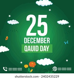 25 december pakistan day flyer with social media banner or instagram post template | Quaid e azam pakistan day celebration instagram and facebook template | December pakistan day muhammad ali jinnah