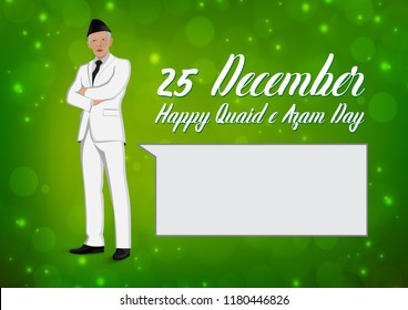 25 December Quaid e Azam Day Nation and World Figure. Person Vector. Quaid e Azam Ali Jinnah. concept a leader in coat pent and saying somthing on green 
 and white background. 