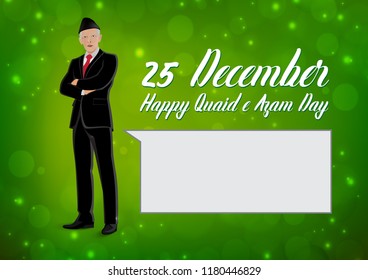 25 December Quaid e Azam Day Nation and World Figure. Person Vector. Quaid e Azam Ali Jinnah. concept a leader in coat pent and saying somthing on green 
 and white background. 
