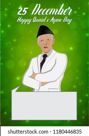 25 December Quaid e Azam Day Nation and World Figure. Person Vector. Quaid e Azam Ali Jinnah. concept a leader in coat pent and saying somthing on green 
 and white background. 