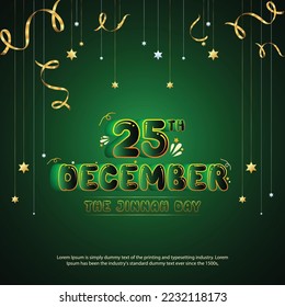 25 de diciembre, Quaid e Azam Day Typo con estrellas, confeti y antecedentes