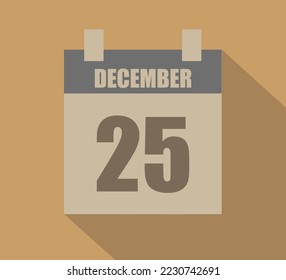 icono del calendario vectorial del 25 de diciembre. Diseño de página de calendario con fondo oscuro para los días de diciembre