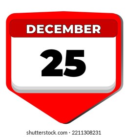 25 December vector icon calendar day. 25 date of December. Twenty fifth day of December. 25th date number. 25 day calendar. Twenty five date. merry Christmas. Vector illustration
