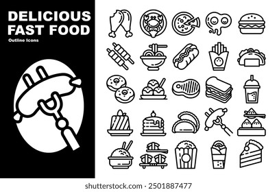 25 Delicious Fast Food Icons - Line