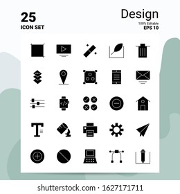 25 Design Icon Set. 100% Editable EPS 10 Files. Business Logo Concept Ideas Solid Glyph icon design