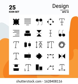 25 Design Icon Set. 100% Editable EPS 10 Files. Business Logo Concept Ideas Solid Glyph icon design