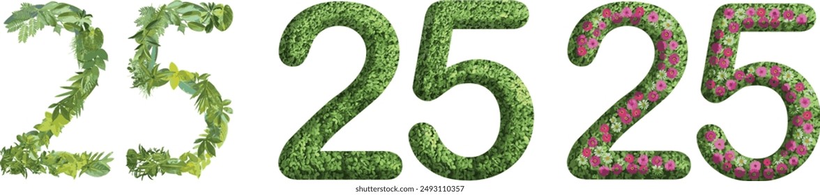 25, Design aus grünem Gras, Blättern und Blüten, geeignet für Geburtstags-, Jubiläums- und Gedenktag-Vorlagen, Go Green Concept	
