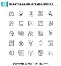 25 Design Thinking And 3d Printing Modeling icon set. vector background