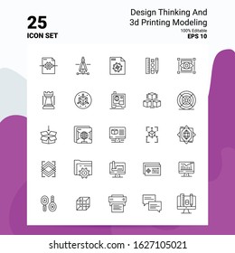 25 Design Thinking And 3d Printing Modeling Icon Set. 100% Editable EPS 10 Files. Business Logo Concept Ideas Line icon design