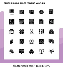 25 Design Thinking And 3d Printing Modeling Icon set. Solid Glyph Icon Vector Illustration Template For Web and Mobile. Ideas for business company.