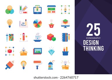 25 Design Thinking Flat icon pack. vector illustration.