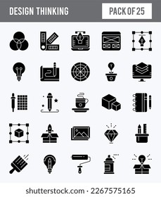 25 Design Thinking Glyph Icon Pack. Vektorgrafik.