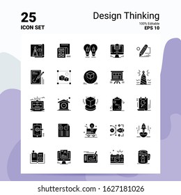 25 Design Thinking Icon Set. 100% Editable EPS 10 Files. Business Logo Concept Ideas Solid Glyph icon design