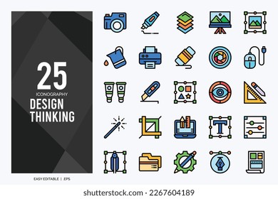 25 Design Thinking Lineal Color icon pack. vector illustration.