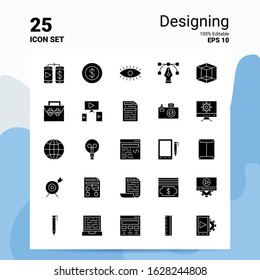 25 Designing Icon Set. 100% Editable EPS 10 Files. Business Logo Concept Ideas Solid Glyph icon design