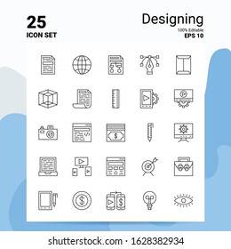 25 Designing Icon Set. 100% Editable EPS 10 Files. Business Logo Concept Ideas Line icon design