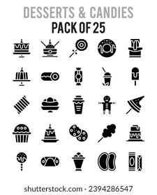 25 Desserts and Candies. icons Pack. vector illustration.