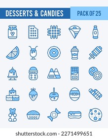 25 Desserts and Candies. Two Color icons Pack. vector illustration.