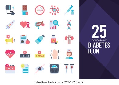 25 Diabetes Flat icon pack. vector illustration.