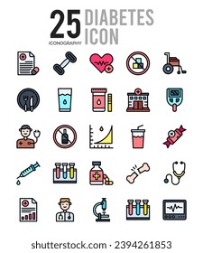 Iconos de diabetes Empaquetar ilustración vectorial.