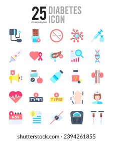 Iconos de diabetes Empaquetar ilustración vectorial.