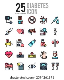 25 Diabetes icons Pack vector illustration.