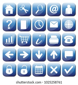 25 different blue web icons isolated on a white background