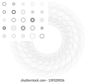 25 different decorative vector guilloche rosettes, you can use the certificate, seal or diploma above, or as a mathematical rational style poster or packaging.